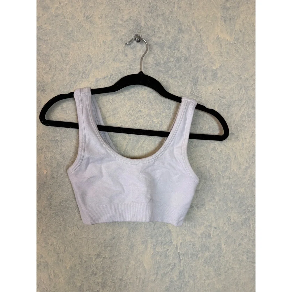 Alo Yoga Wellness Bra Womens Size S White Ribbed Seamless Scoop Top